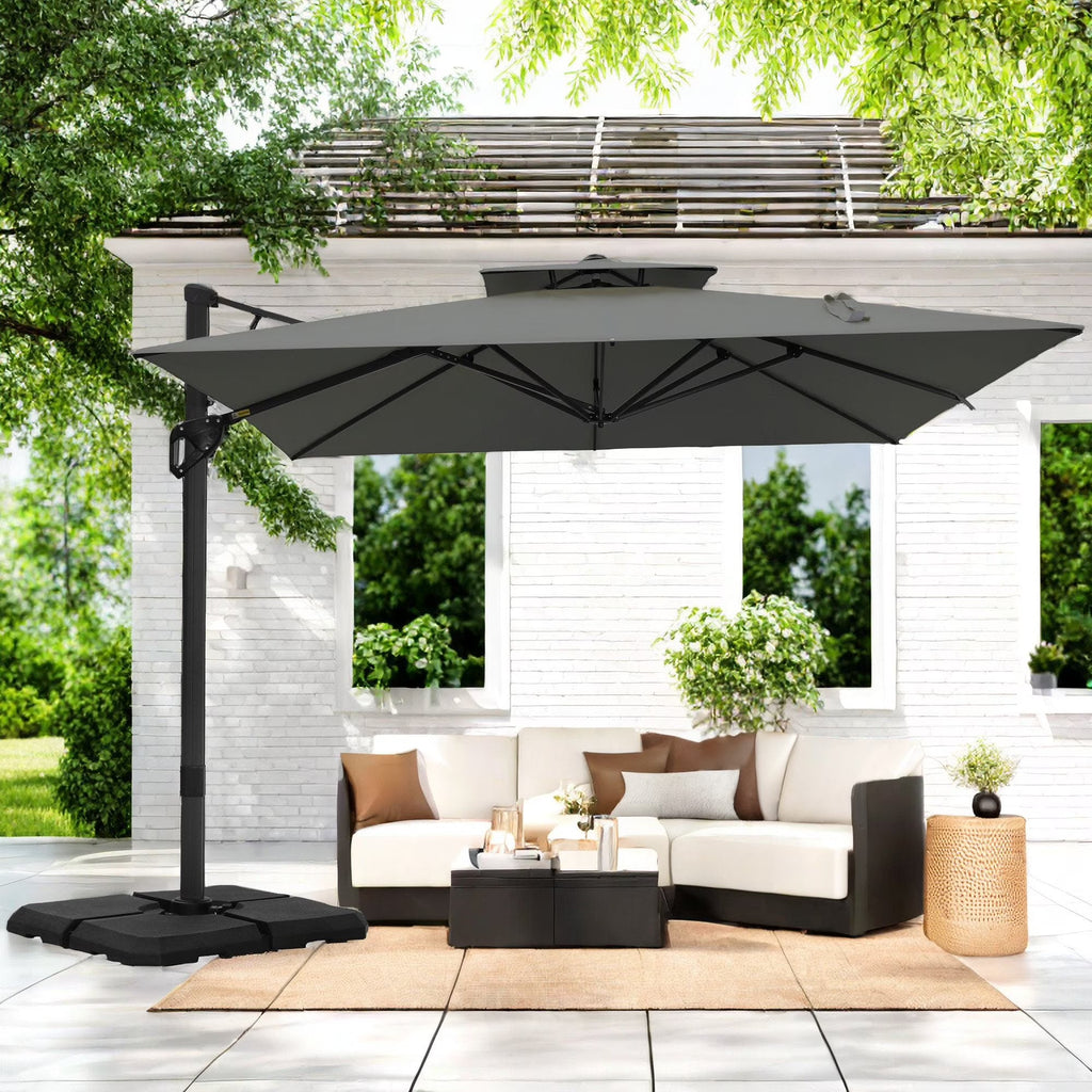 2026 NewAlpha Joy 12x9ft Outdoor Patio Umbrella Large Rectangle Offset Cantilever Double Umbrella with 360°Rotation, Beige