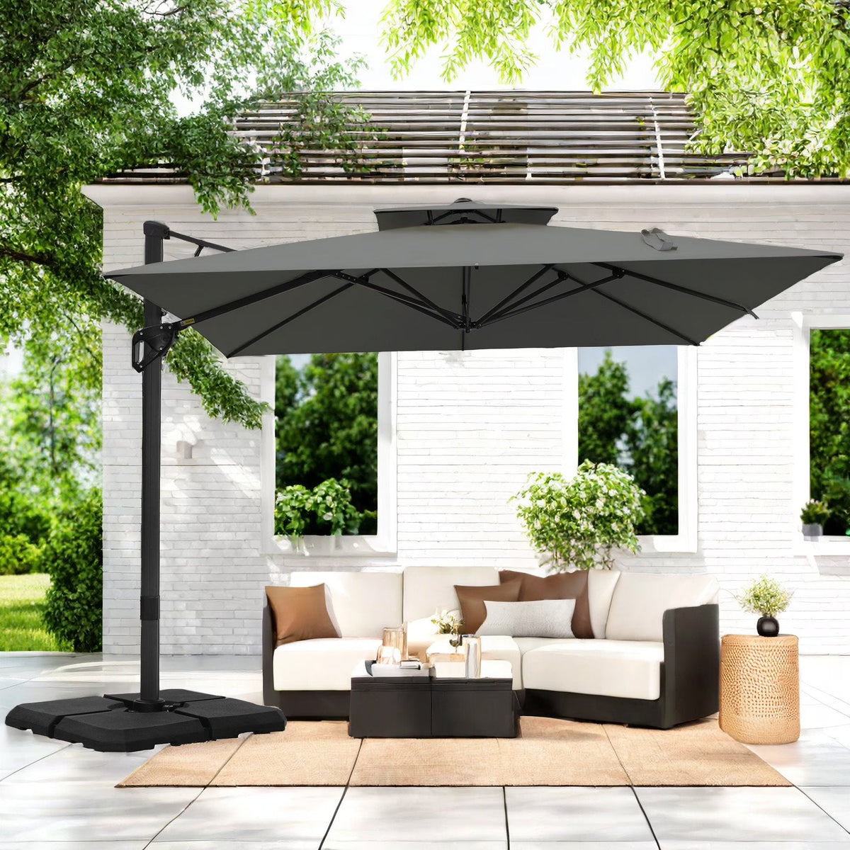 2026 NewAlpha Joy 12x9ft Outdoor Patio Umbrella Large Rectangle Offset Cantilever Double Umbrella with 360°Rotation, Beige