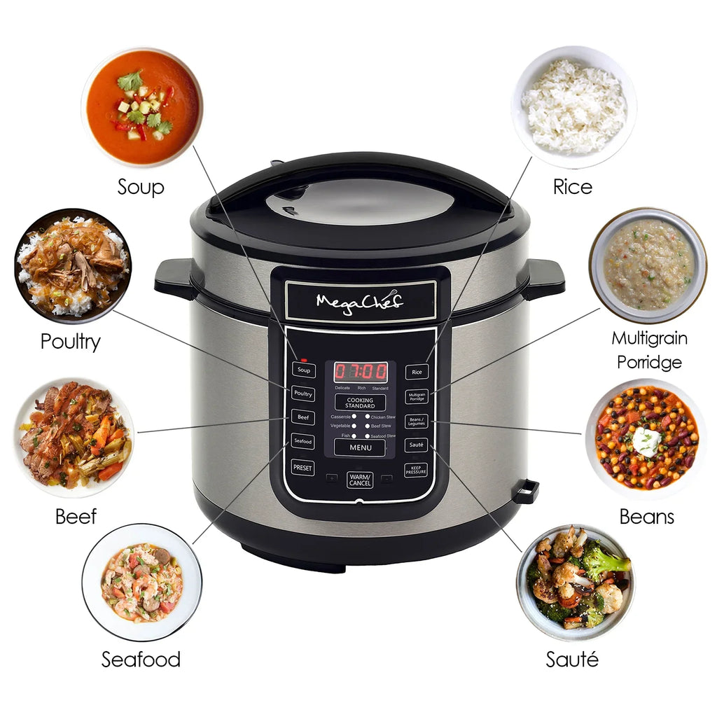 2026 NewMegaChef 6 Quart Electric Pressure Cooker with 14 Pre-Set Multi-Function Features & Stainless Steel Pot
