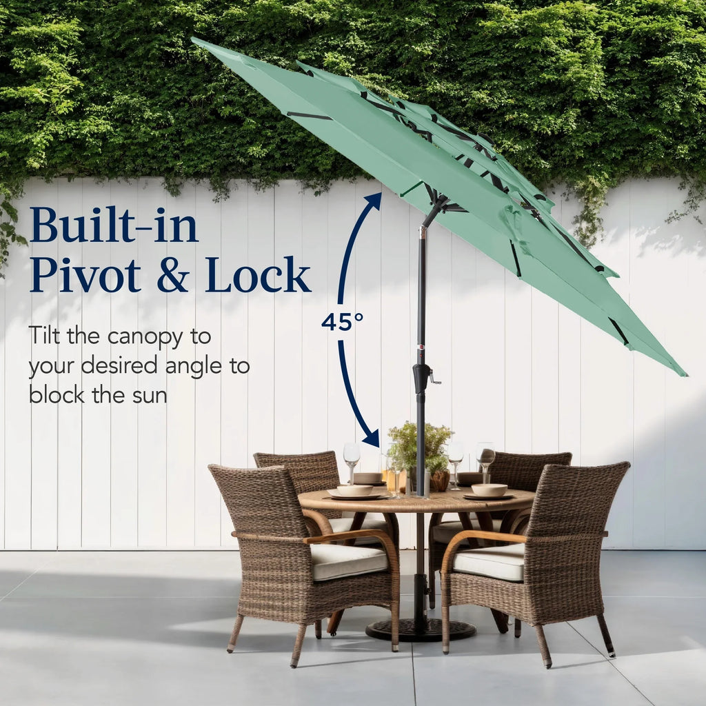 2026 NewBest Choice Products 10ft 3-Tier Patio Umbrella, Market Sun Shade w/ Tilt Adjustment, Easy Crank - Red