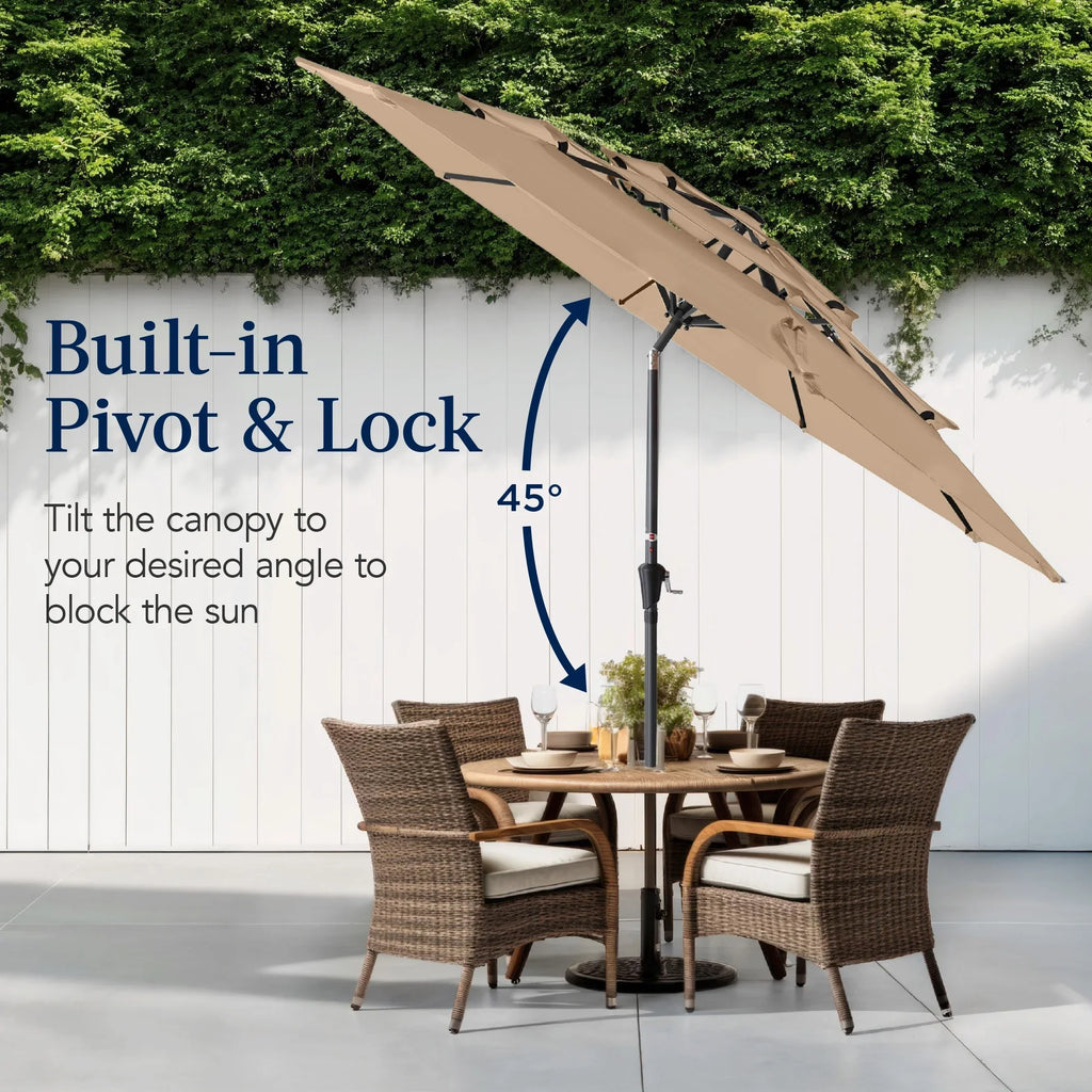 2026 NewBest Choice Products 10ft 3-Tier Patio Umbrella, Market Sun Shade w/ Tilt Adjustment, Easy Crank - Red