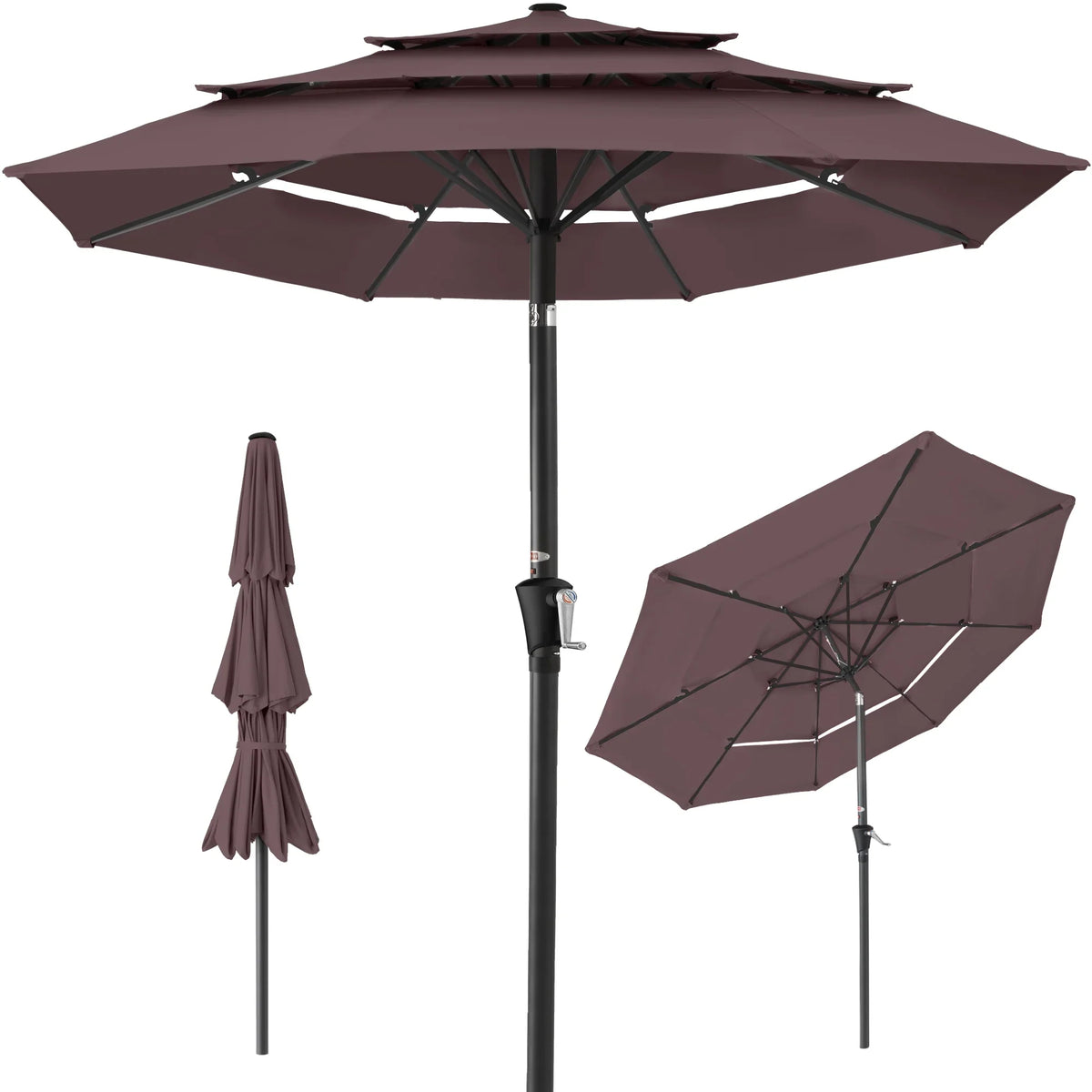 2026 NewBest Choice Products 10ft 3-Tier Patio Umbrella, Market Sun Shade w/ Tilt Adjustment, Easy Crank - Red