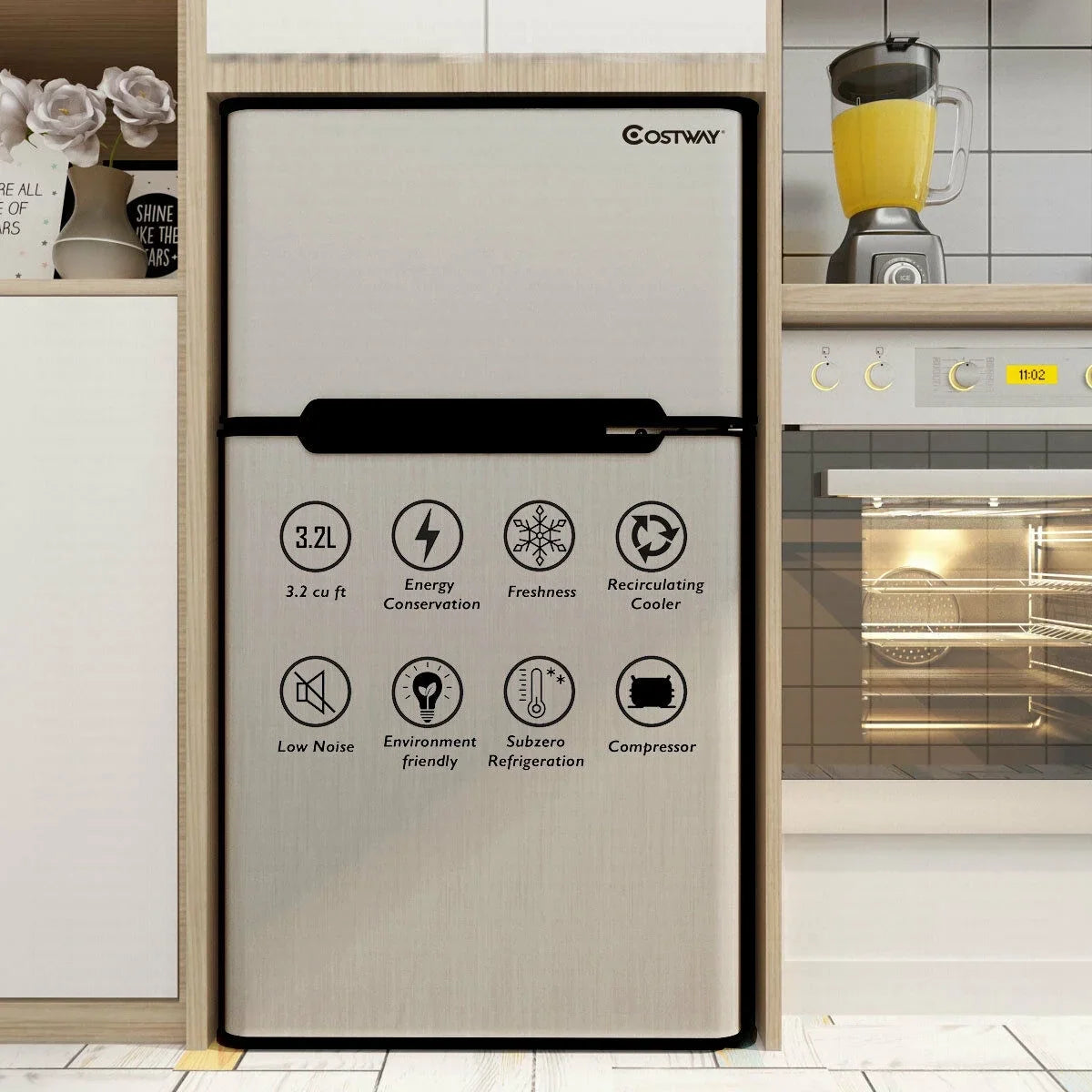 2026 NewCostway Refrigerator Small Freezer Cooler Fridge Compact 3.2 cu ft. Unit, Grey