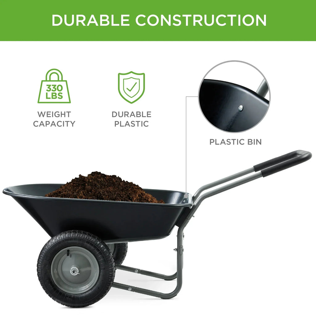 2026 NewBest Choice Products Dual-Wheel Home Wheelbarrow Yard Garden Cart for Lawn, Construction - Green
