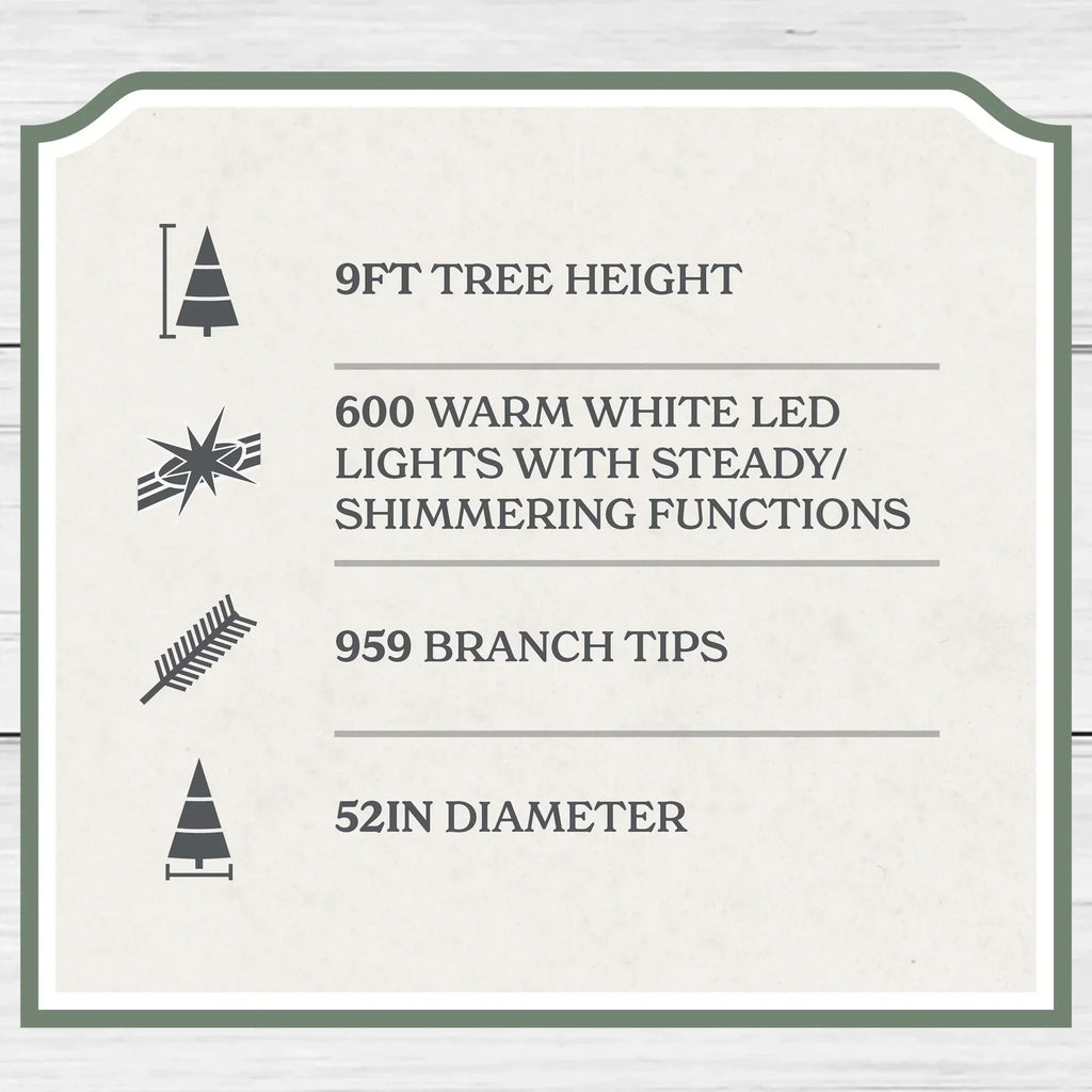 2026 New9' Pre-Lit Green Cypress Artificial Christmas Tree with 600 Warm White Twinkle LED Lights, by My Texas House