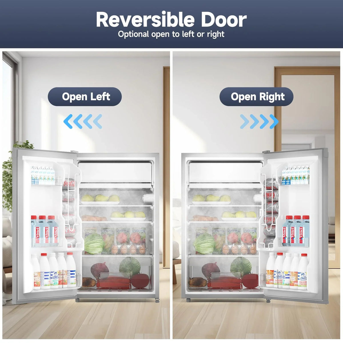 2026 NewSoonbuy Compact Mini Fridge with Freezer, 4.3 Cu.Ft Single Door Refrigerator with Adjustable Temperature, Removable Shelves & Crisper Drawer, Energy Efficient Small Fridge for Bedroom, Office, Dorm, R