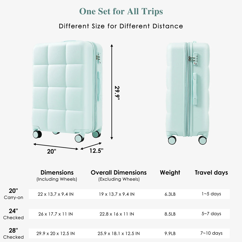 2026 New Luggage Set of 3, 20-inch with USB Port, Airline Certified Carry-on Luggage with Cup Holder, ABS Hard Shell Luggage with Spinner Wheels, white