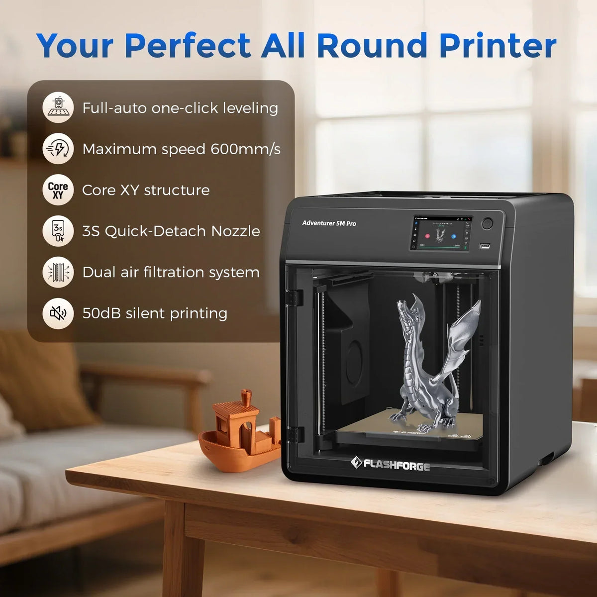 2026 NewFlashforge Adventurer 5M 3D Printer, Fully Auto Leveling & 600mm/s High Speed Printing, Black