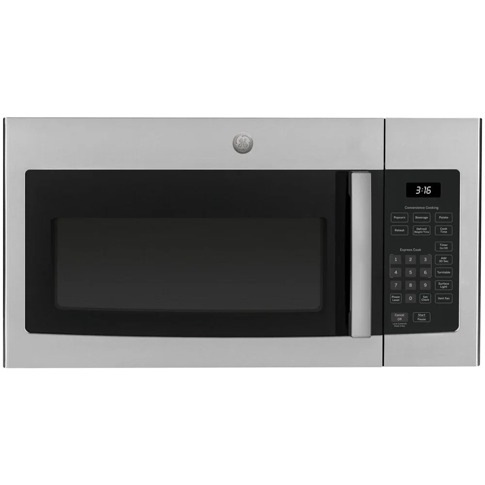 2026 NewGE JVM3160RFSS 1.6 Cu. Ft. Over-the-Range Microwave Oven Stainless Steel Bundle with Deco Chef Pair of Red Heat Resistant Oven Mitt and 3 YR CPS Enhanced Protection Pack
