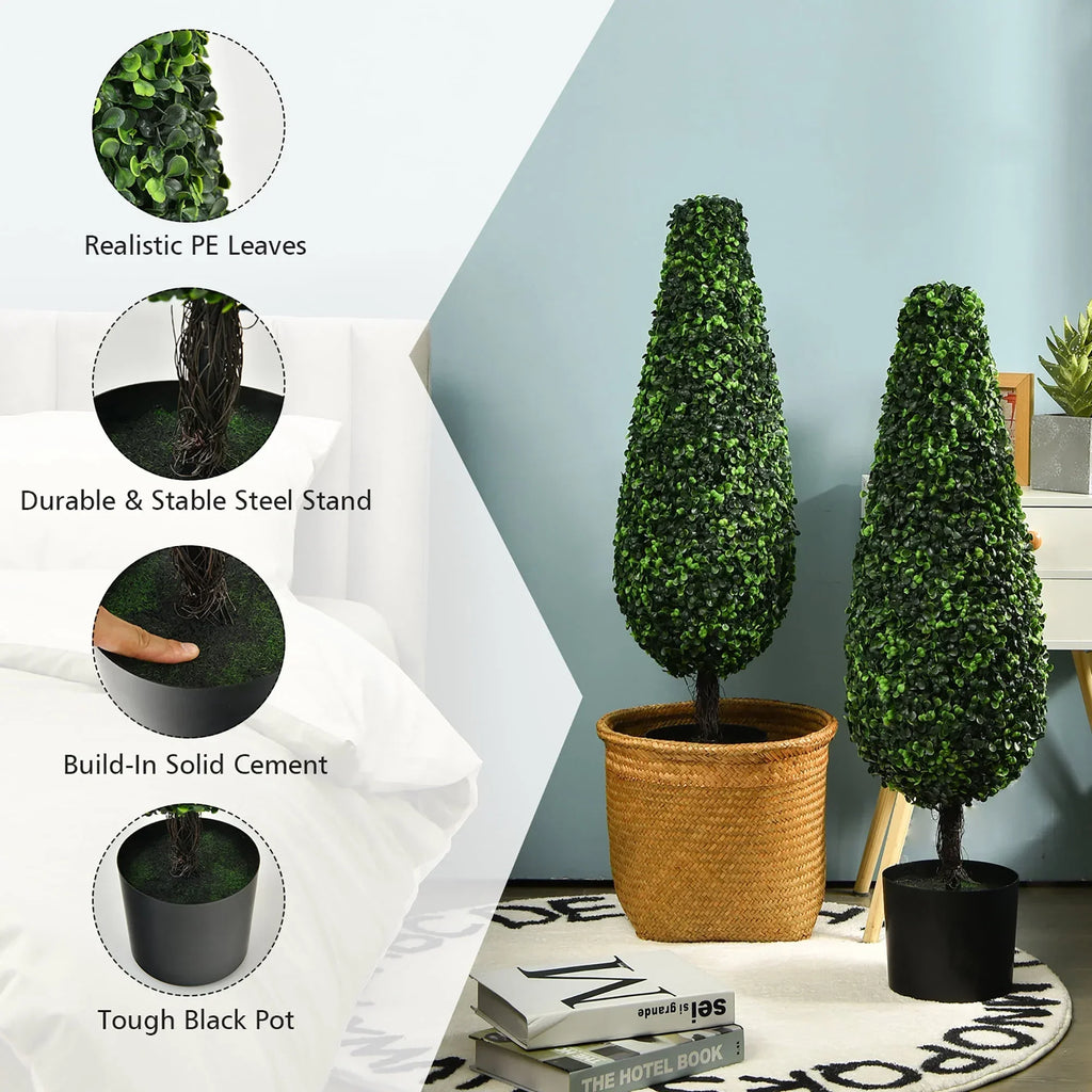 2026 NewCostway 2 Pack 3FT Artificial Tower Topiary Tree UV Resistant Indoor Outdoor