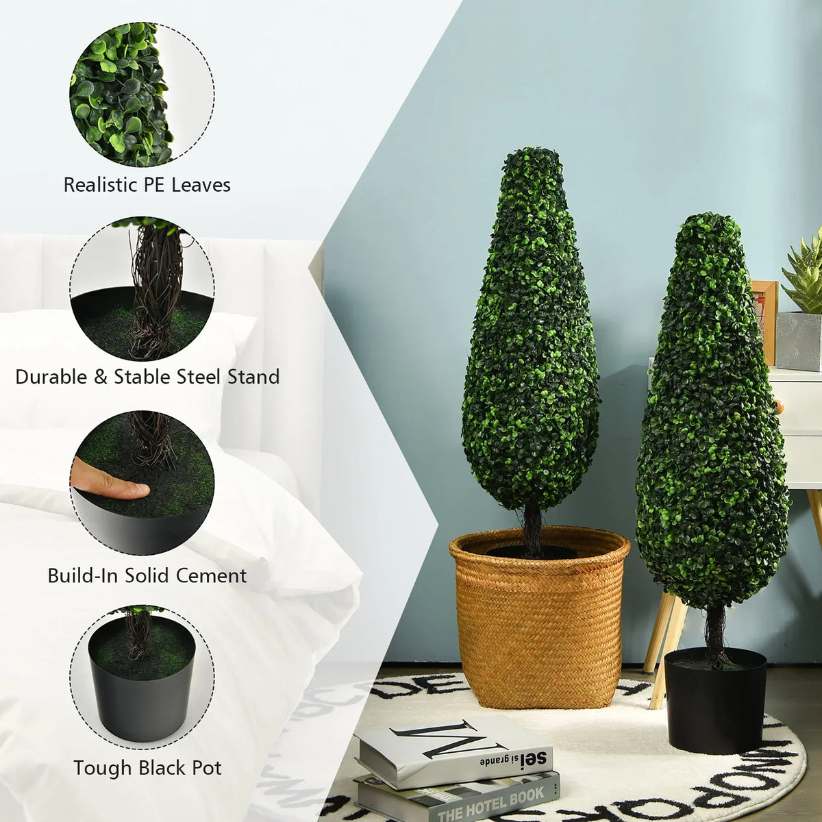 2026 NewCostway 2 Pack 3FT Artificial Tower Topiary Tree UV Resistant Indoor Outdoor