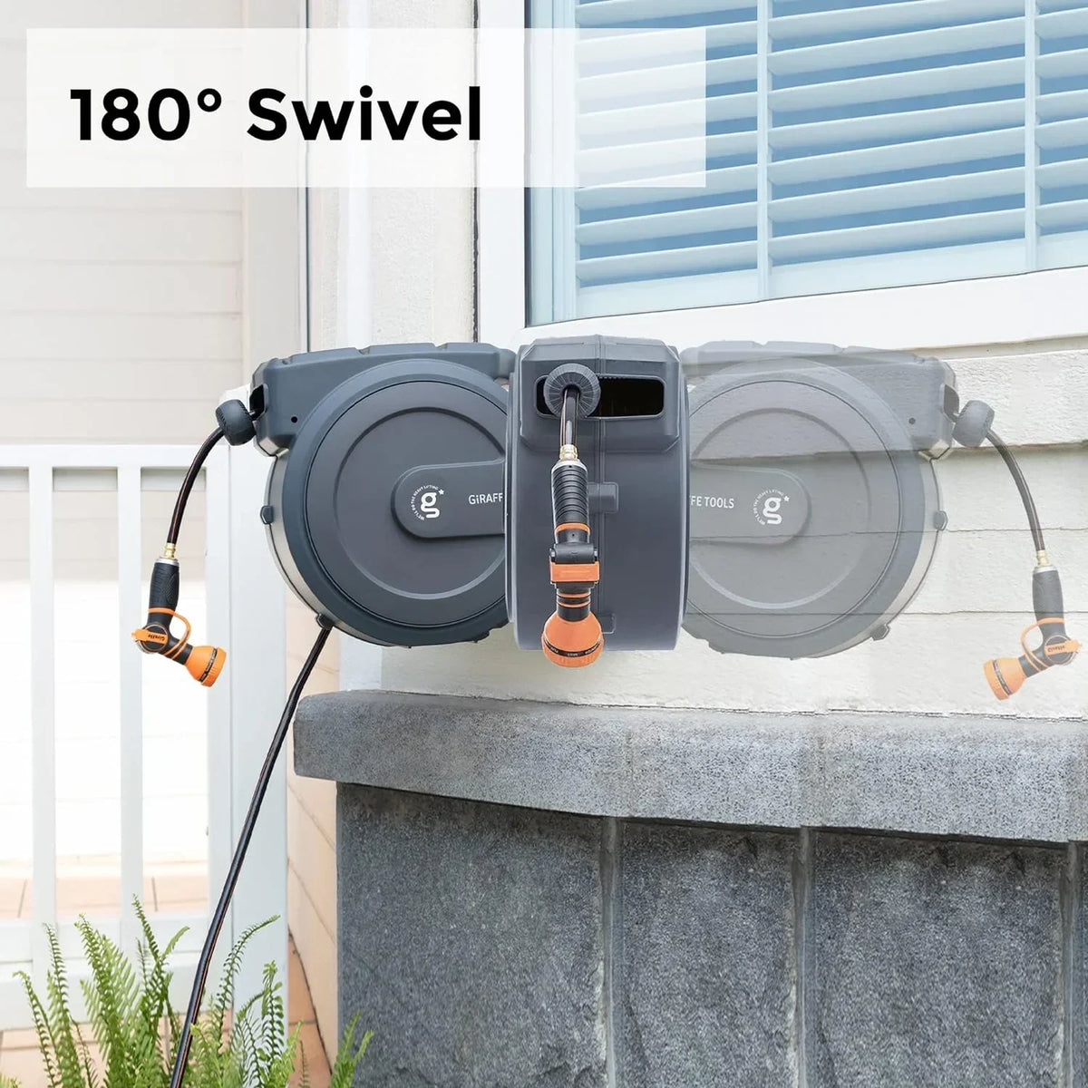 2026 NewGiraffe Tools Retractable Garden Hose Reel with 1/2in-100ft Water Hose, Plastic Bracket, Wall Mounted, Dark Grey