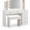 CSZZD White Makeup Vanity Desk with LED Mirror & RGB Cabinets