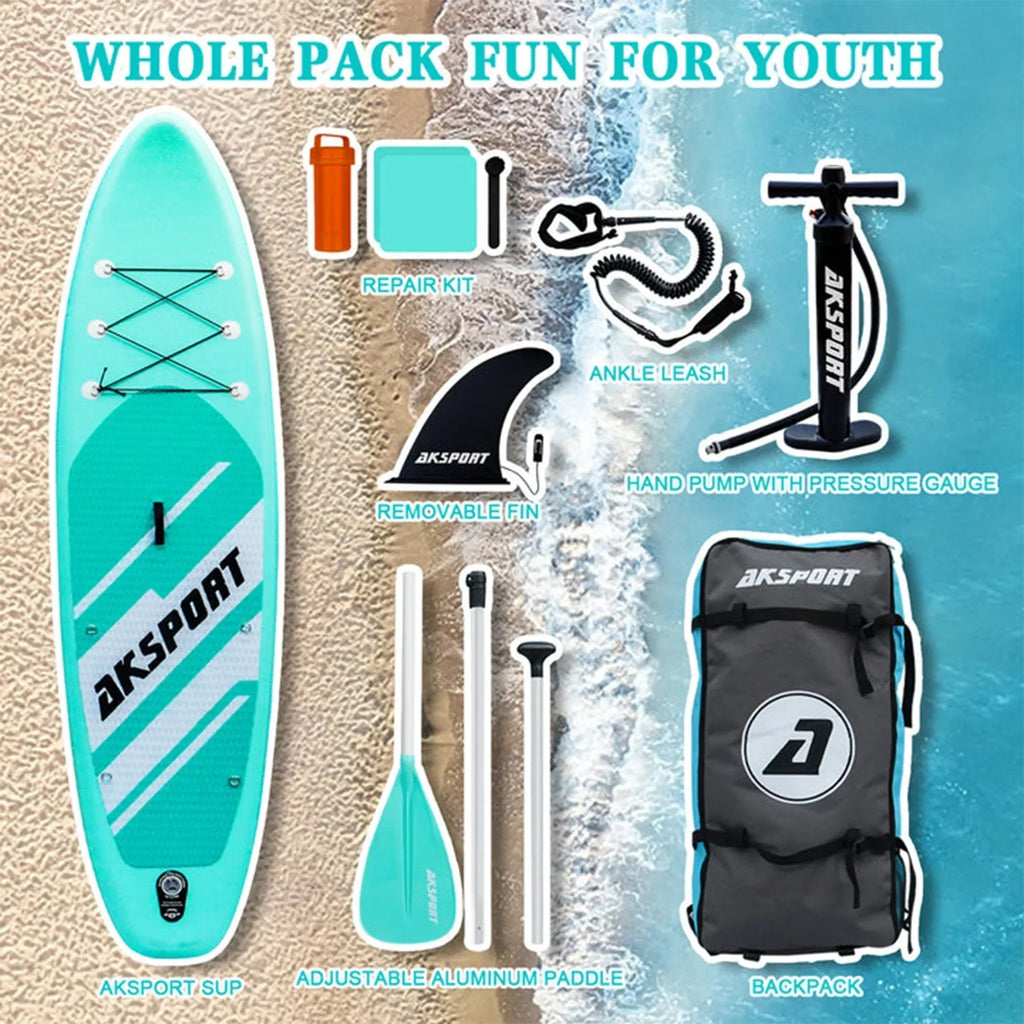 2026 NewAKSPORT 10'6" Inflatable All Around Stand up Paddle Board Kit, Mint Green