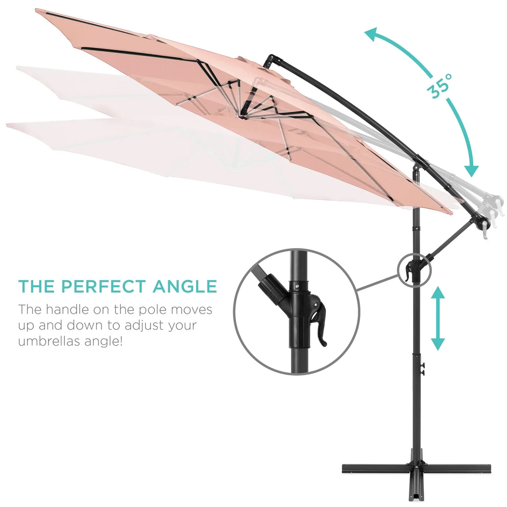 2026 NewBest Choice Products 10ft Offset Hanging Outdoor Market Patio Umbrella w/ Easy Tilt Adjustment - Tan