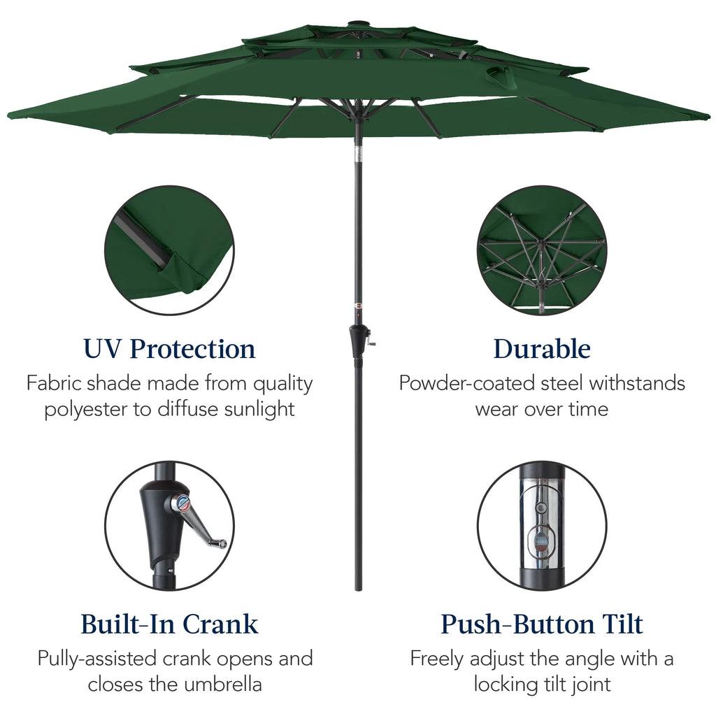 2026 NewBest Choice Products 10ft 3-Tier Patio Umbrella, Market Sun Shade w/ Tilt Adjustment, Easy Crank - Red