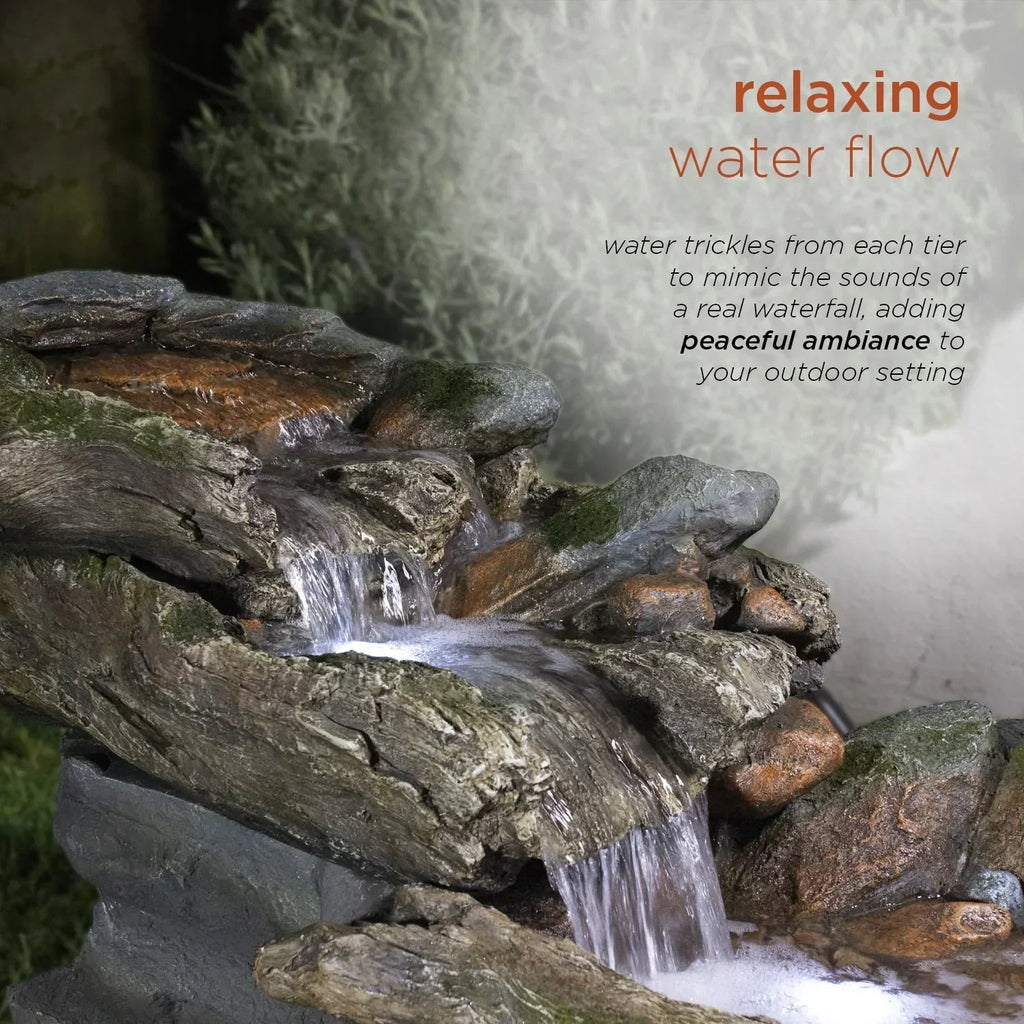 2026 NewAlpine Corporation Outdoor 3-Tier Rainforest Rock Water Fountain with LED Lights