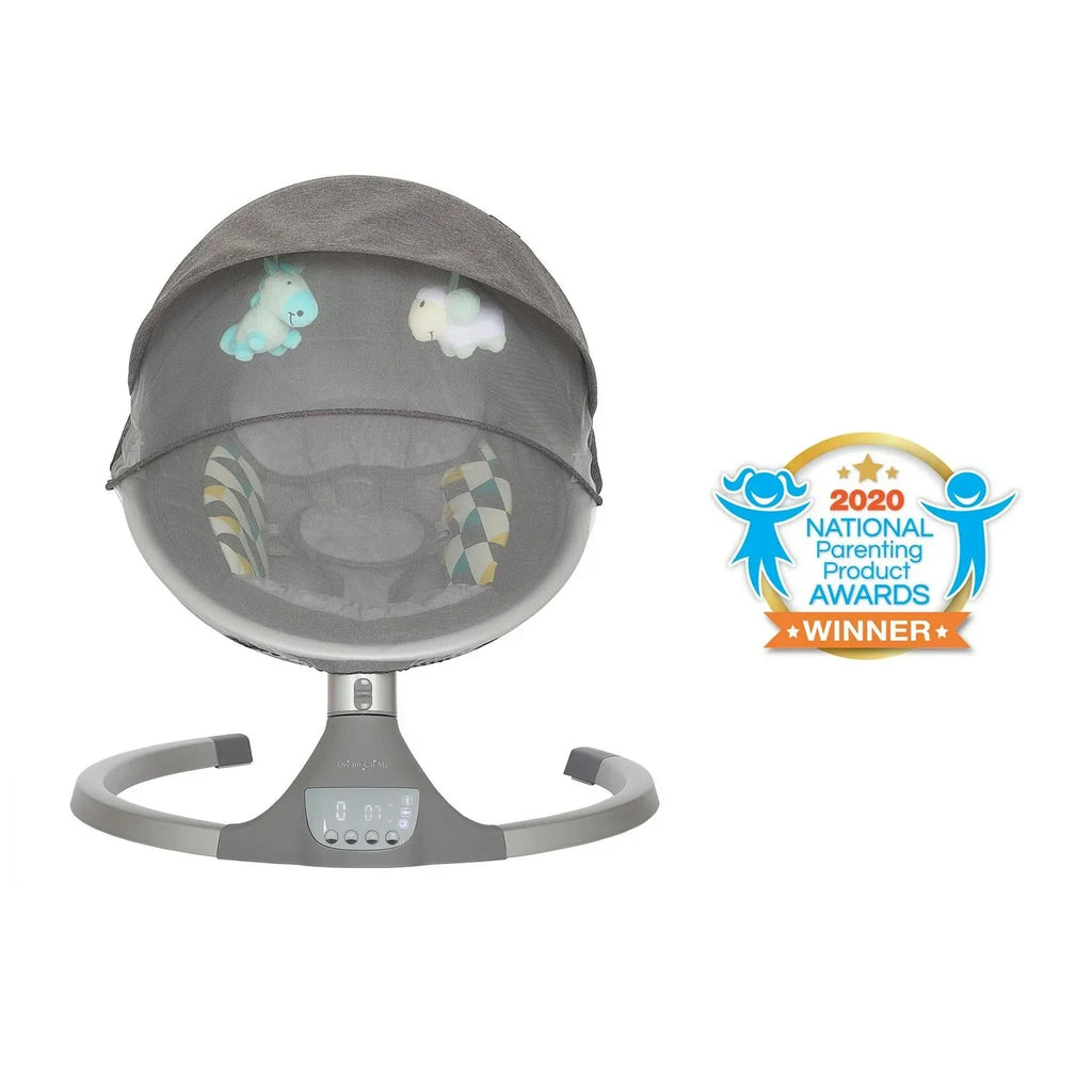 2026 NewDream On Me Zazu Baby Swing. Baby Swing for Infant. 5 - Swinging Speed. Two Attached Toys. Bluetooth Enabled and Remote Control. Grey and Blue