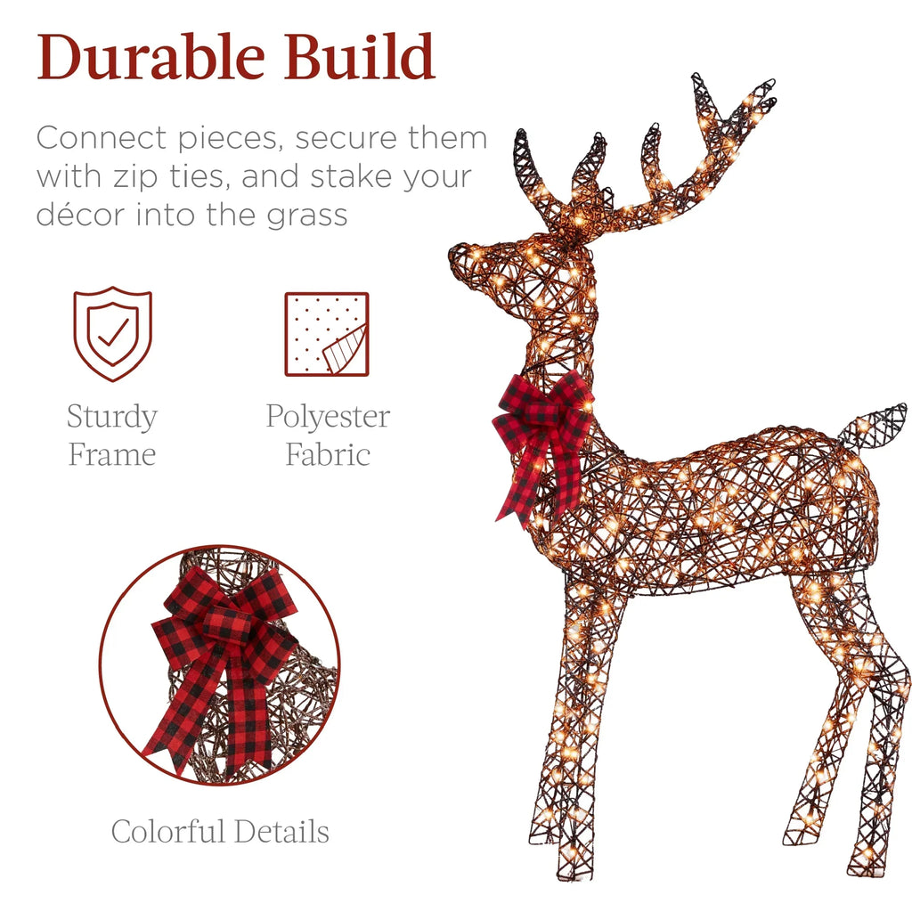 2026 NewBest Choice Products 6.5ft 3-Piece Lighted Christmas Deer Set Outdoor Yard Decoration w/ 385 LED Lights, Stakes - Gold