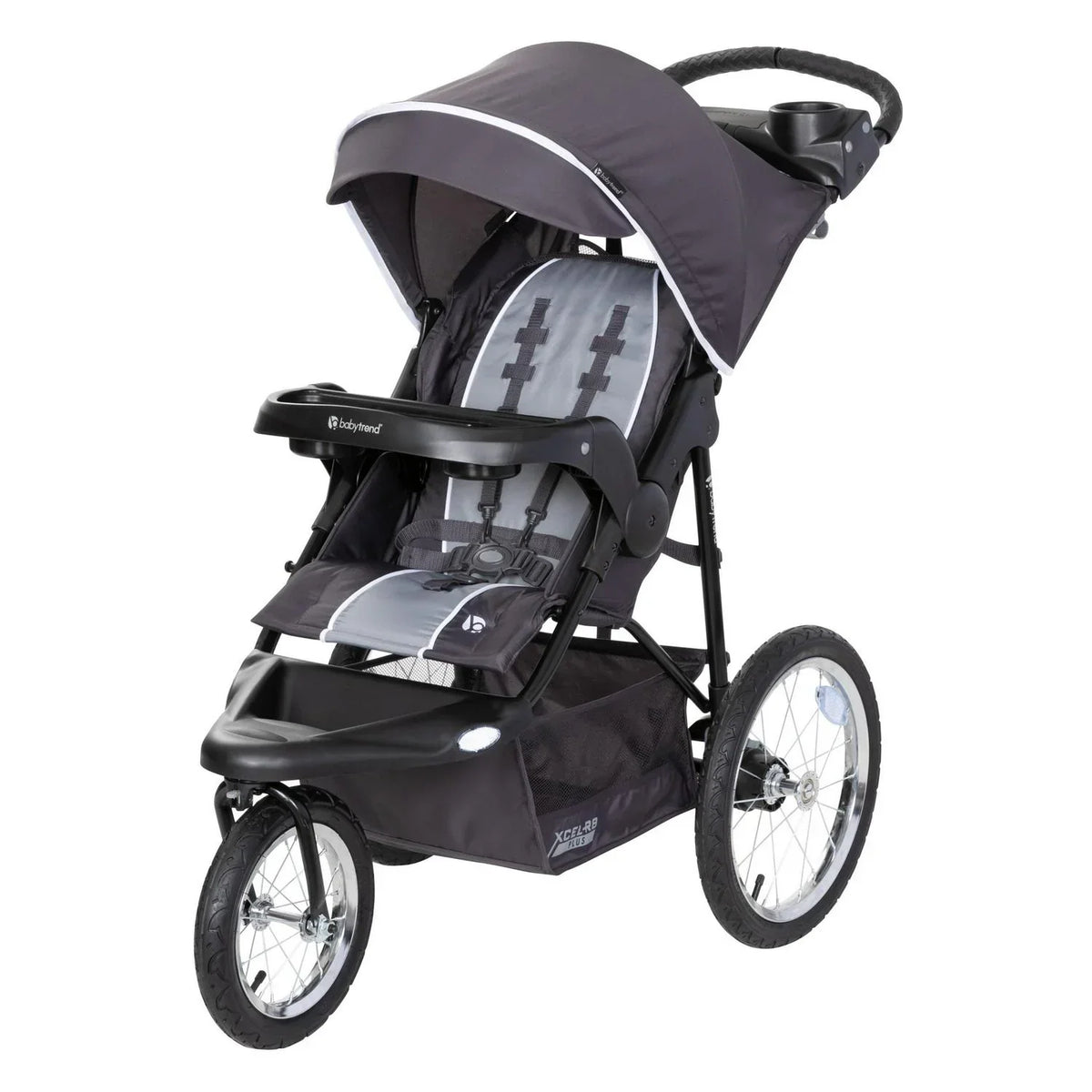 2026 NewBaby Trend Xcel-R8 Plus Jogging Stroller with LED Lights. Liberty Grey