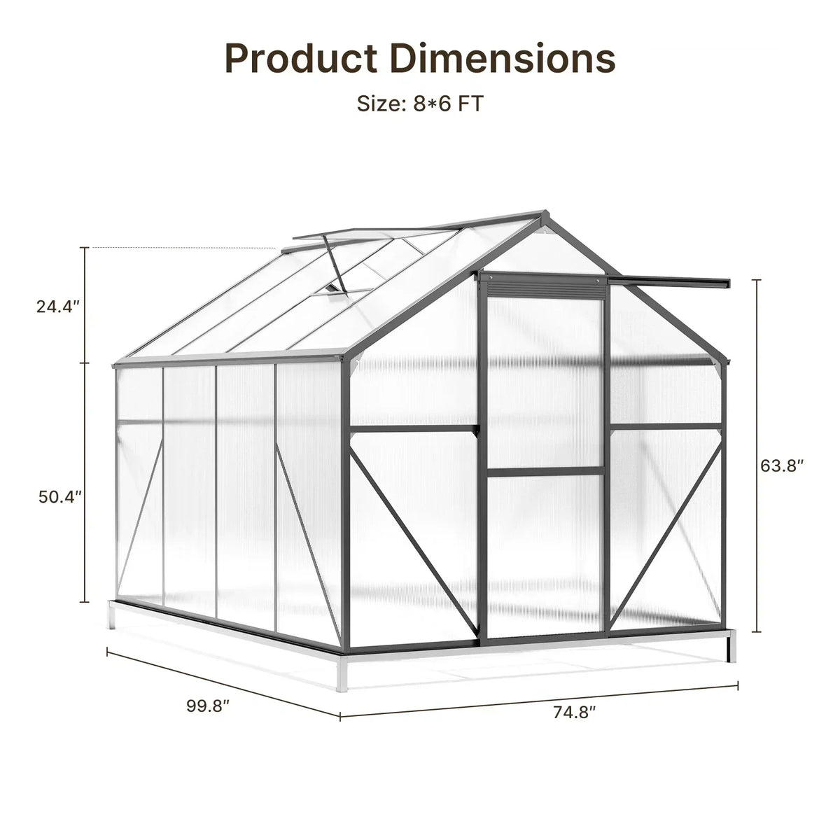 2026 NewAsofer 6' x 4' Greenhouse for Outdoors, Aluminum Walk-in Green Houses shed with Rain Gutter and Roof Vent for Backyard