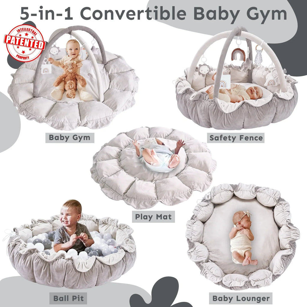 2026 New5-in-1 Thick & Plush Play Gym, Convertible Stage-Based Developmental Activity Gym & Play Mat from Baby to Toddler, Ball Pit, Pet Cushion, Balls are not Included