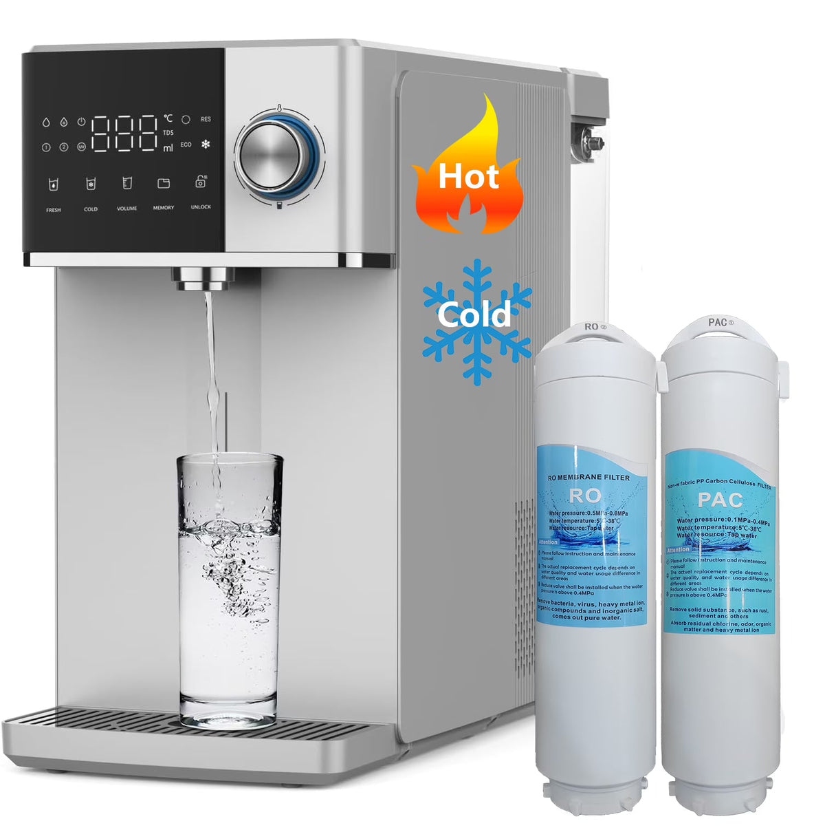 2026 NewIKT Countertop Hot and Cold Reverse Osmosis Water Dispenser Cooler, Fast Heating, Adjustable Temperature, Dispensing Volume Options