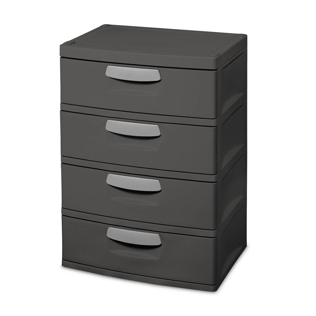 Sterilite 4 Drawer Unit, Durable Plastic Storage Solution for Garages and Basements, Dark Gray