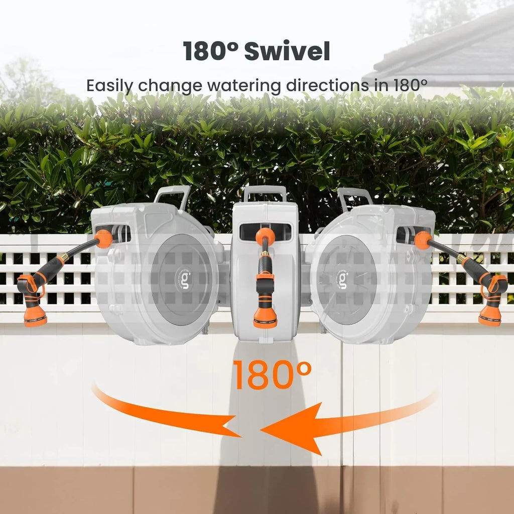 2026 NewGiraffe Tools Retractable Garden Hose Reel with 1/2in-100ft Water Hose, Plastic Bracket, Wall Mounted, Dark Grey