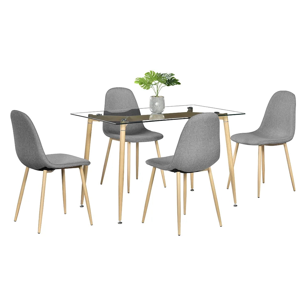 2026 New  Modern Glass Dinner Table, 8MM Black Tempered Glass Sturdy Table Top, Dining Table Iron Tube Legs w/ Wood Pattern, for Home, Kitchens, Dining Rooms
