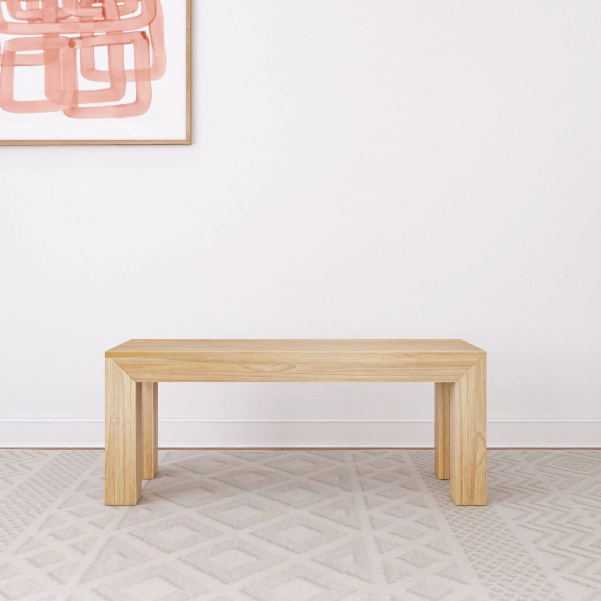 2026 New Plank+Beam Modern Dining Bench, Solid Wood Bench for Dining Table, 49", Blonde Wirebrush
