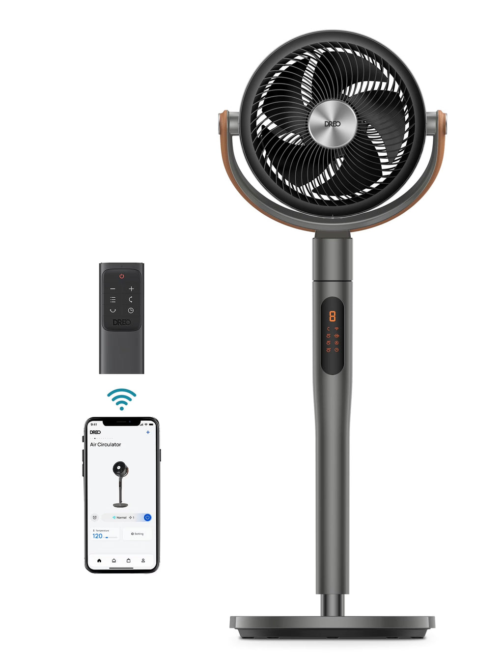 2026 NewDreo Pedestal Fan with Remote, 43'' Quiet Standing Fan for Home Bedroom, 120"+105" Smart Oscillating Floor Fans with Wi-Fi/Voice Control, Works with Alexa/Google, 6 Modes, 8 Speeds, 12H Timer