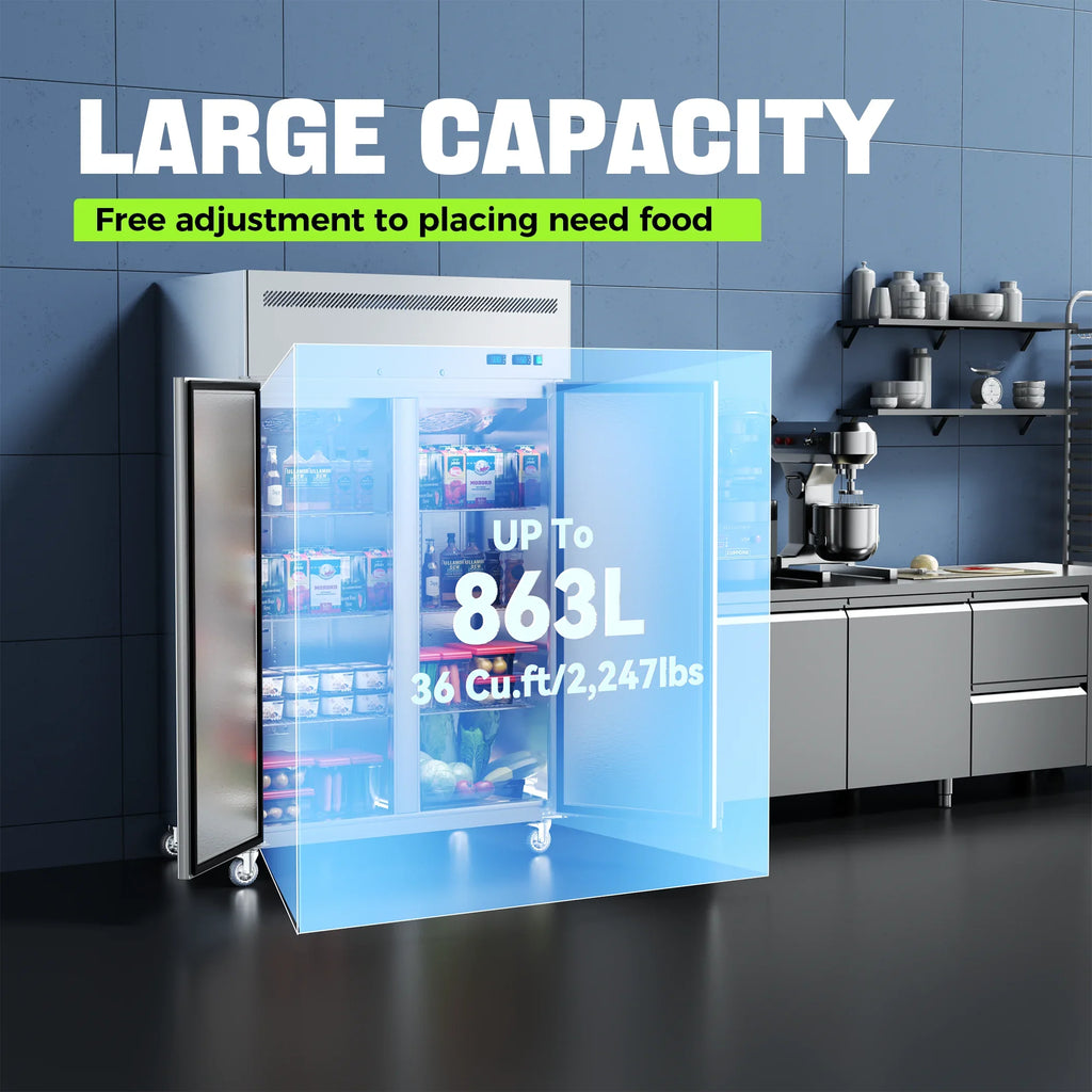 2026 New Coolake Commercial Refrigerator and Freezer Combo, 48" W Dual Temperature Zones, 36 Cu.ft 2 Door