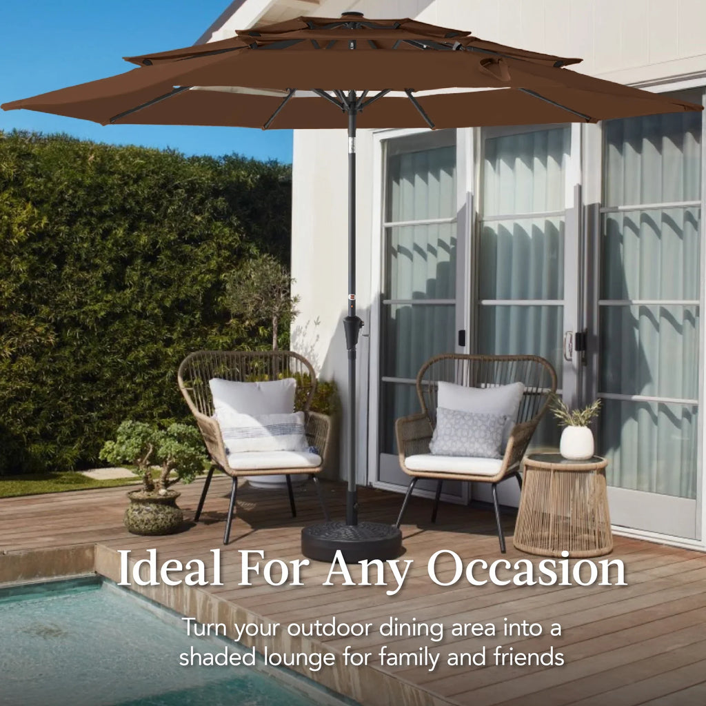 2026 NewBest Choice Products 10ft 3-Tier Patio Umbrella, Market Sun Shade w/ Tilt Adjustment, Easy Crank - Red