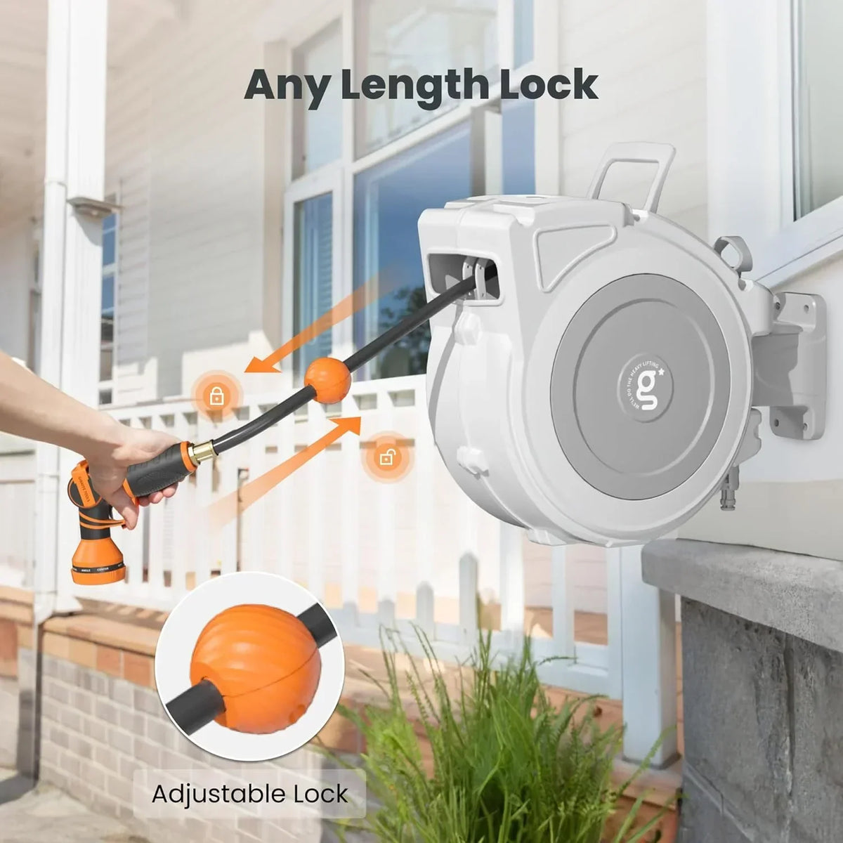 2026 NewGiraffe Tools Retractable Garden Hose Reel with 1/2in-100ft Water Hose, Plastic Bracket, Wall Mounted, Dark Grey