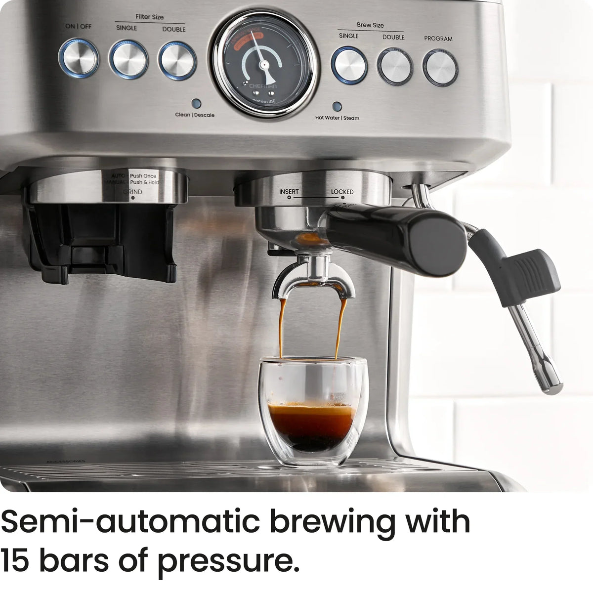 2026 NewChefman Crema Supreme Espresso Machine with Conical Burr Grinder and Steam Wand a. Stainless Steel, New