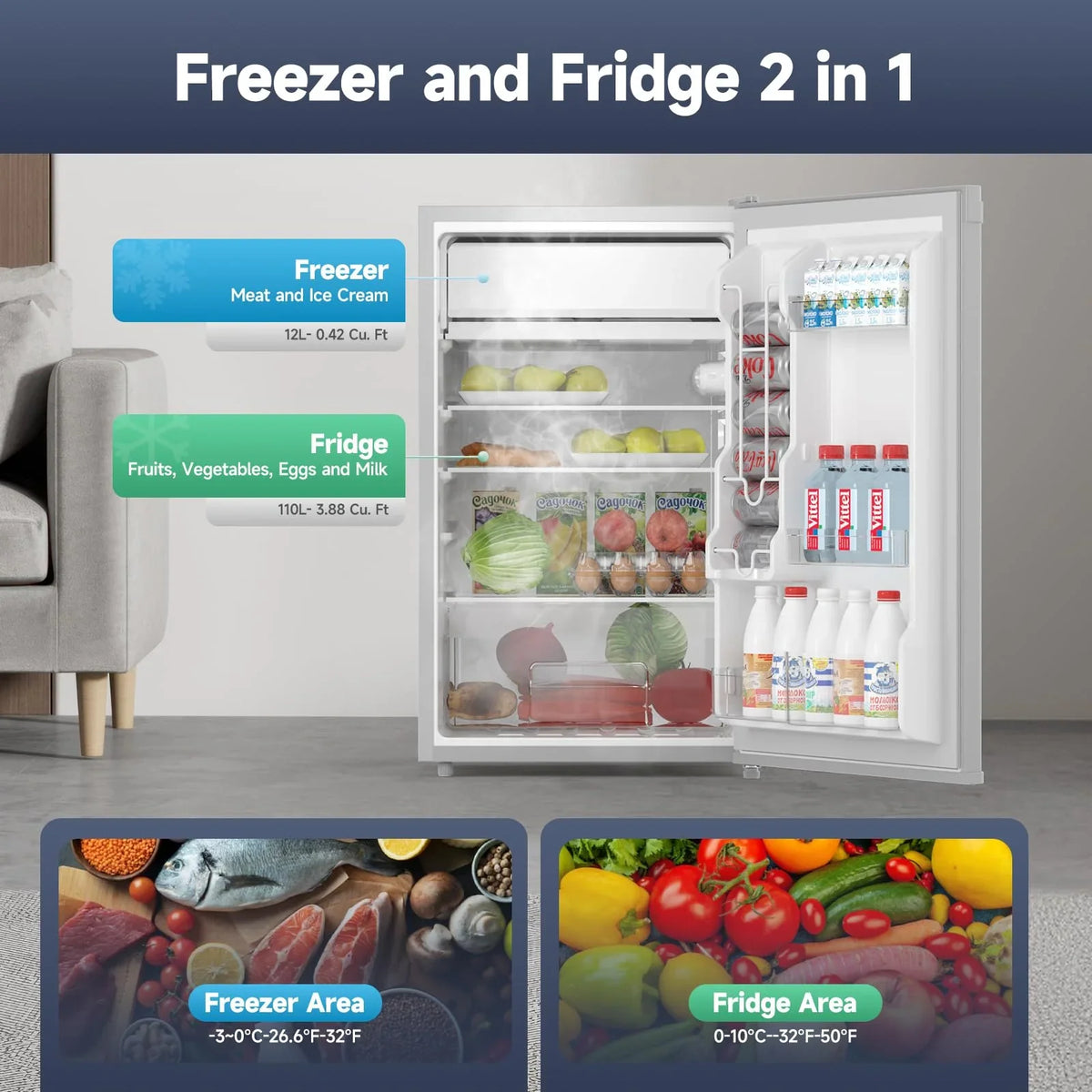 2026 NewSoonbuy Compact Mini Fridge with Freezer, 4.3 Cu.Ft Single Door Refrigerator with Adjustable Temperature, Removable Shelves & Crisper Drawer, Energy Efficient Small Fridge for Bedroom, Office, Dorm, R