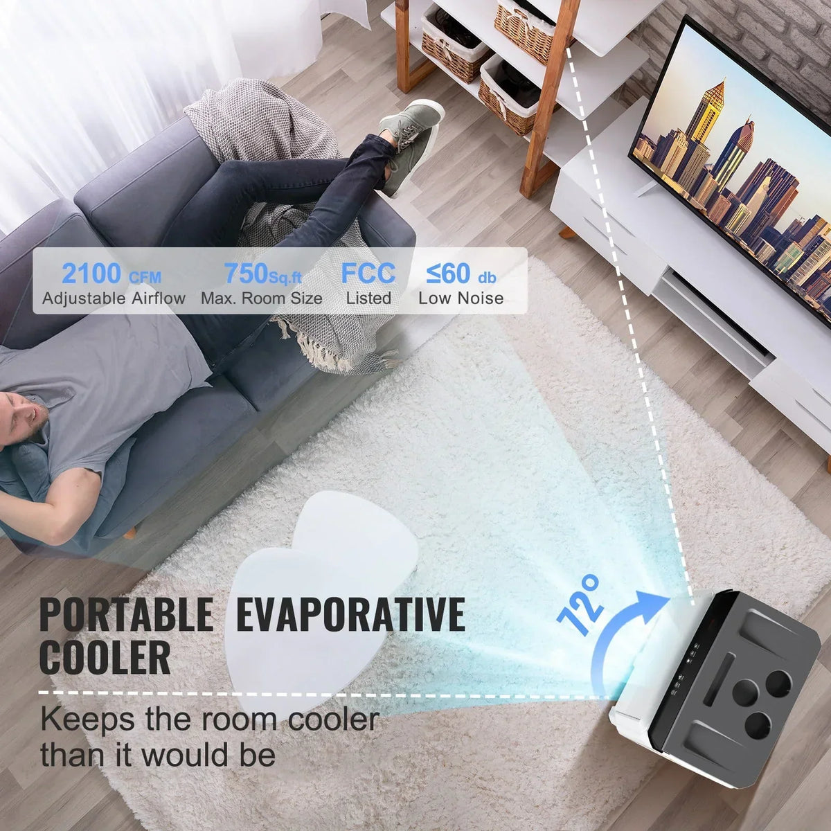 2026 NewBENTISM Evaporative Cooler Swamp Cooler 3-in-1 2100 CFM 7 Gal 12h Timer Air Humidifier