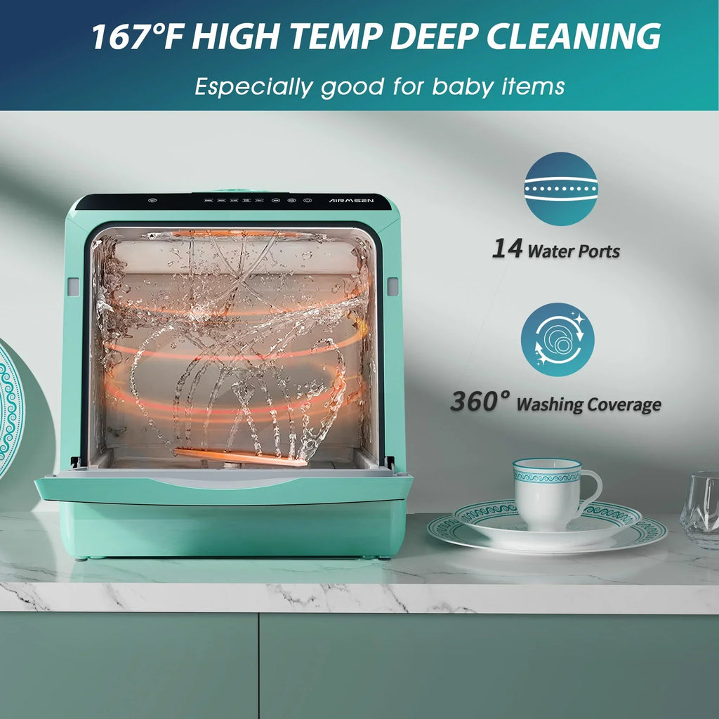 2026 NewAIRMSEN Portable Countertop Dishwasher with 5-Liter Built-in Water Tank and Air-Dry Function, 5 Washing Programs Mini Dishwasher, AE-TDQR03