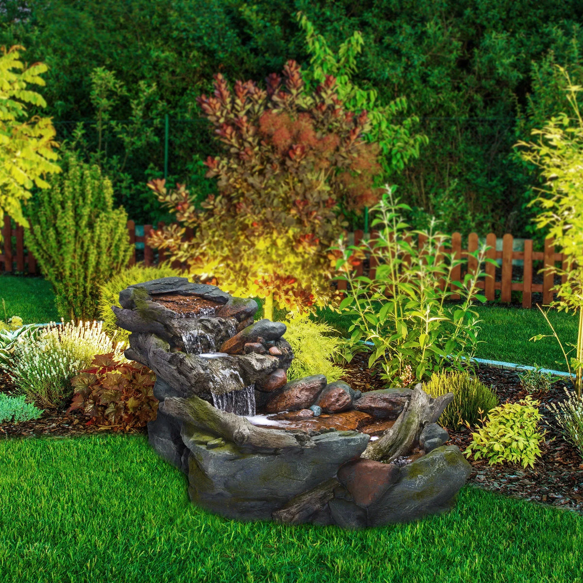 2026 NewAlpine Corporation Outdoor 3-Tier Rainforest Rock Water Fountain with LED Lights