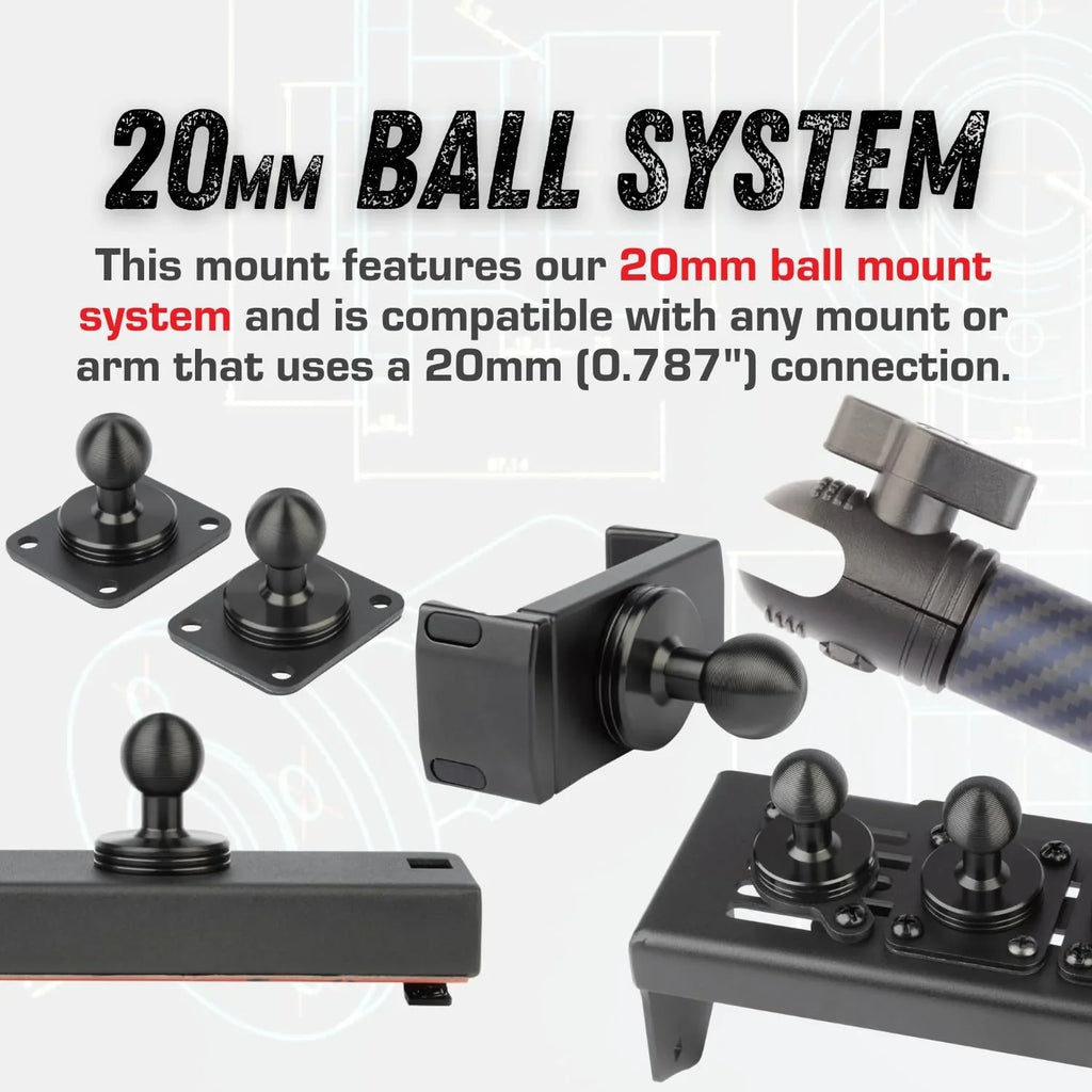 Dash Mount Cell Phone Holder RAM Truck Compatible (2019+ 1500, 2500, 3500 and TRX) with 20mm Ball Mount - Compatible with iPhone and Android Smartphones (Dual Ball with 2 Phone Holders)