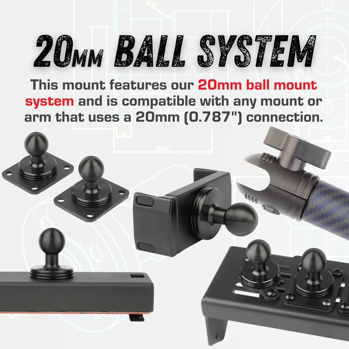 Dash Mount Cell Phone Holder RAM Truck Compatible (2019+ 1500, 2500, 3500 and TRX) with 20mm Ball Mount - Compatible with iPhone and Android Smartphones (Dual Ball with 2 Phone Holders)