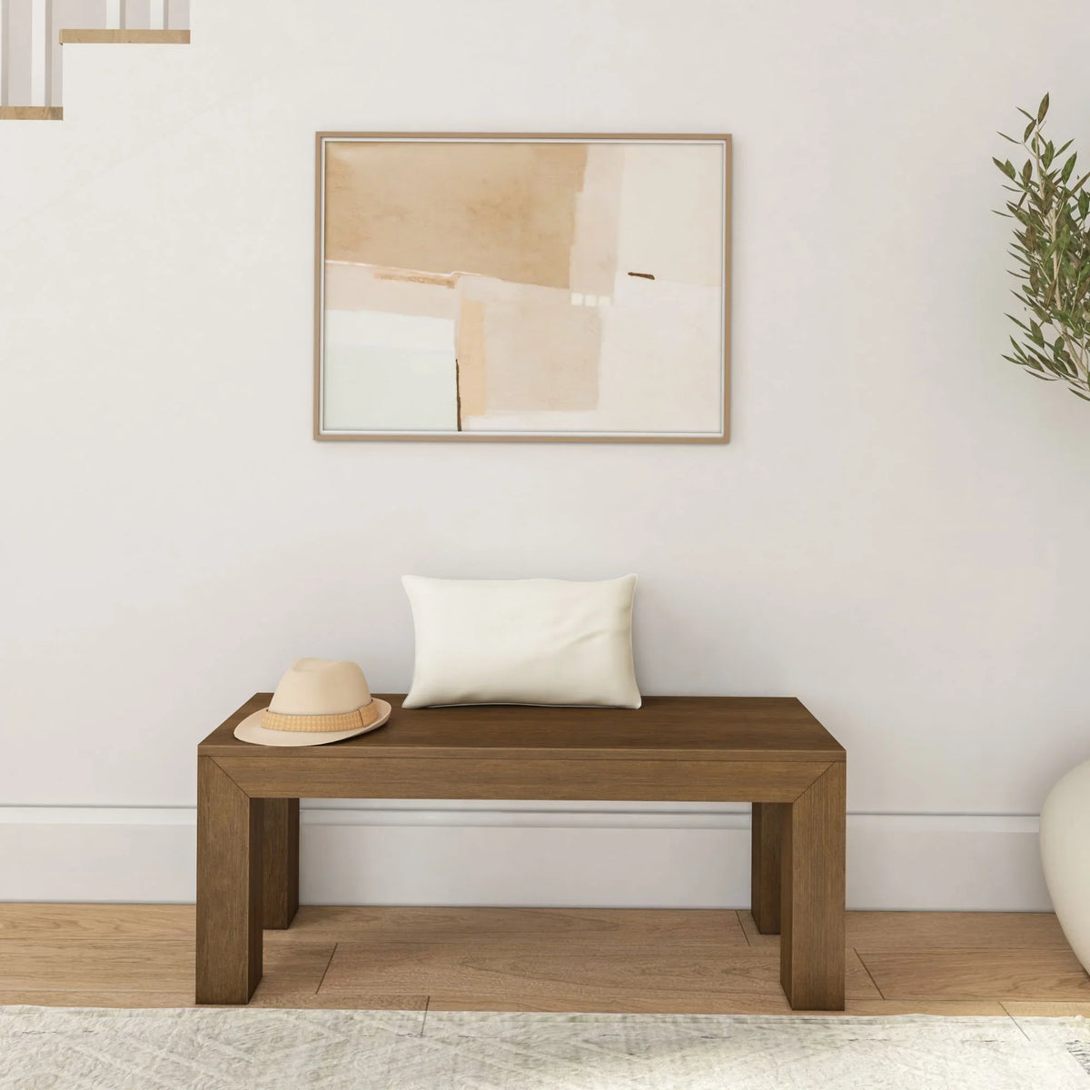 2026 New Plank+Beam Modern Dining Bench, Solid Wood Bench for Dining Table, 49", Blonde Wirebrush