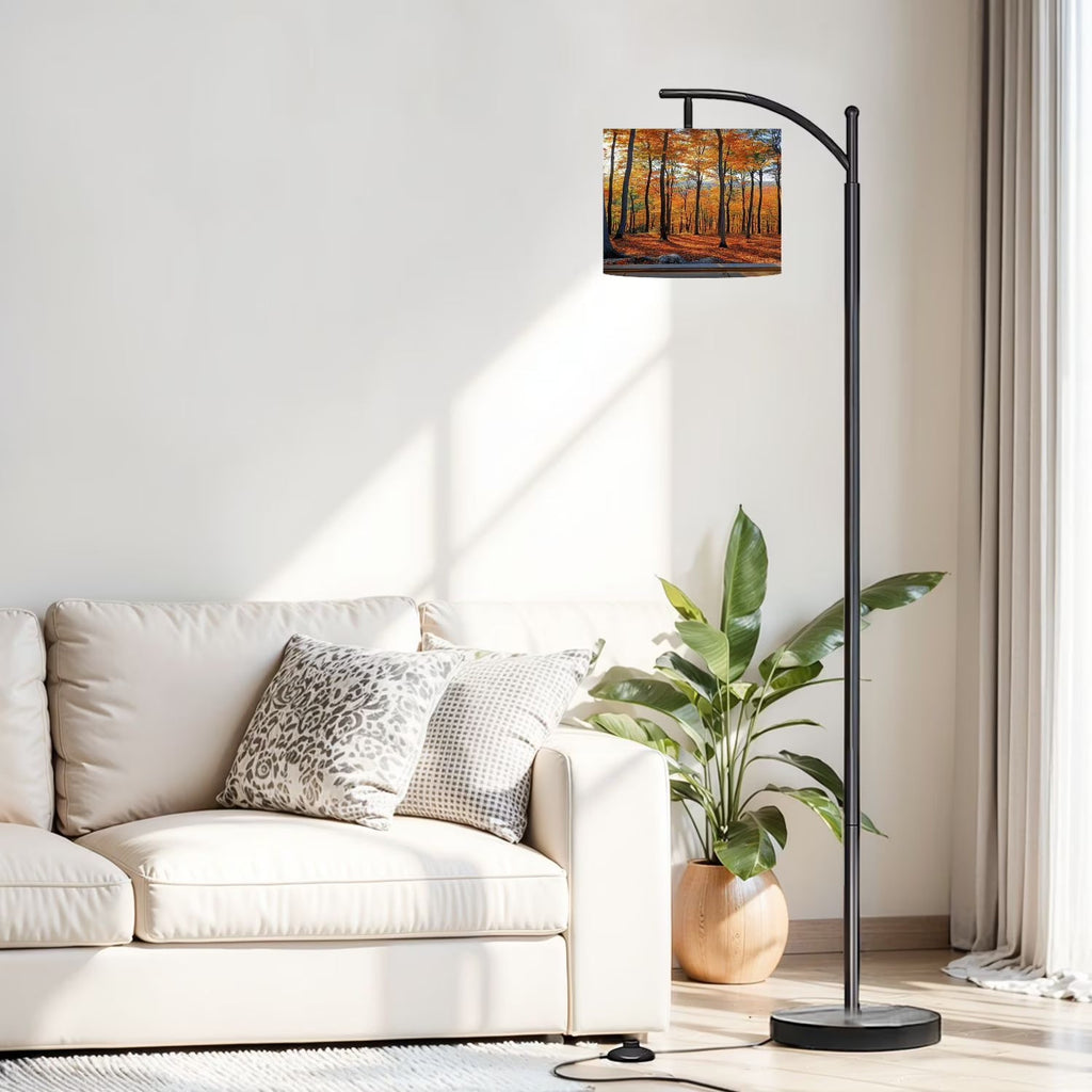 2026 New Arc Floor Lamp, 3 Color Temperatures Modern Floor Lamps Fall Autumn Maple Tree Forest Adjustable Tall Standing Reading Lamp with Linen Texture Shade