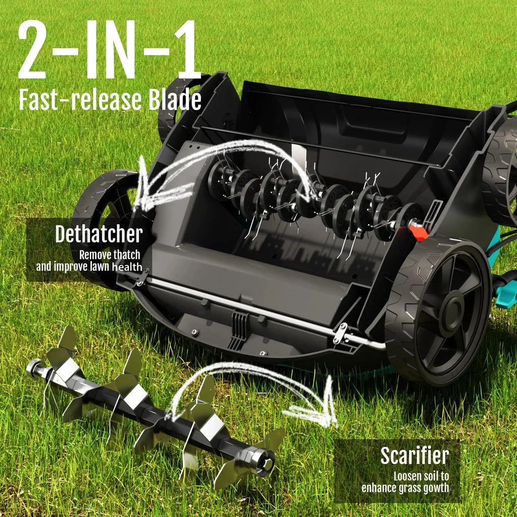 2026 New2-in-1 Scarifier and Dethatcher �C Deep Soil Revitalization with High-Torque Motor, Adjustable Depth Control, Dual Safety Switch & Removable 10.5-Gallon Thatch Bag