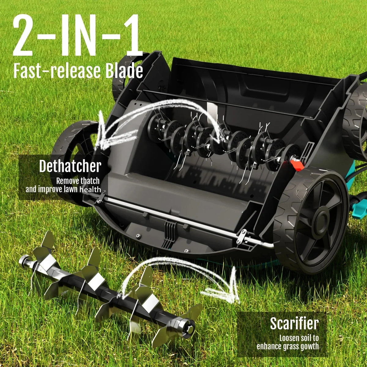 2026 New2-in-1 Scarifier and Dethatcher �C Deep Soil Revitalization with High-Torque Motor, Adjustable Depth Control, Dual Safety Switch & Removable 10.5-Gallon Thatch Bag