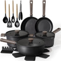 2026 NewAstercook 18-Piece Pots and Pans Set, Nonstick Cookware Set with Elegant Wooden Handle, Oven Safe to 480" F, Induction Compatible, Kitchen Cooking Set for RV Trips, Camping and Picnic, Black