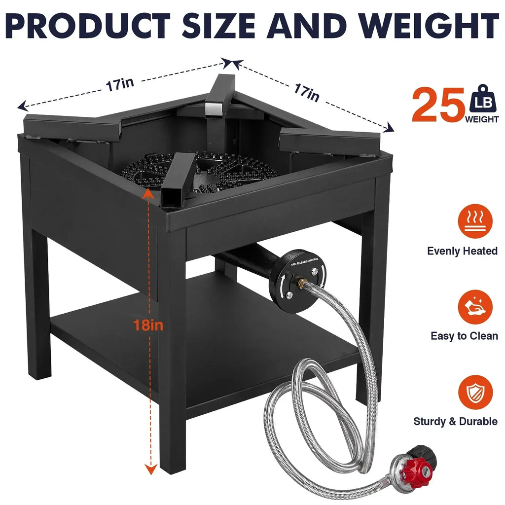 2026 NewFrizi 1-Burner Propane Gas Outdoor Stove �C 260,000 BTU, 0-30 PSI Adjustable Regulator & Steel-Braided Hose