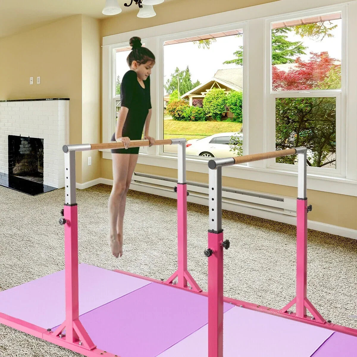 2026 NewCostway Kids Gymnastics Parallel Bars Double Horizontal Bars Adjustable Width Height