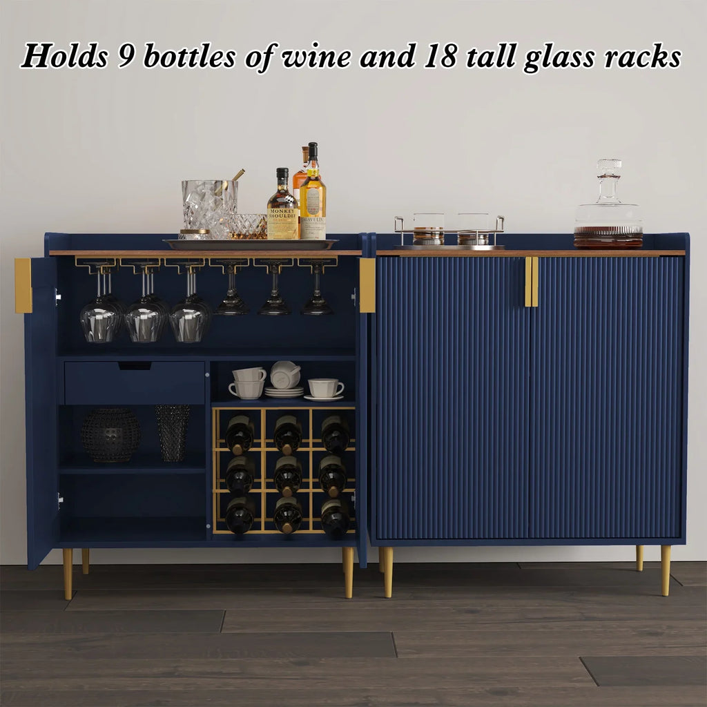 2026 NewCBJCBJ 32" Wine Bar Cabinet with 2 Door Fluted Texture, Modern Coffee Cabinet with Rack&Glass Holder, Black